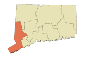 Map of Connecticut with Fairfield county highlighted